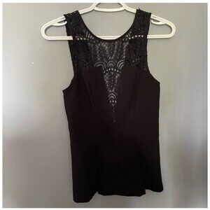 Black Lace Peplum Top XS Slim Fit Gothic Cocktail Party Sexy Evening Shirt